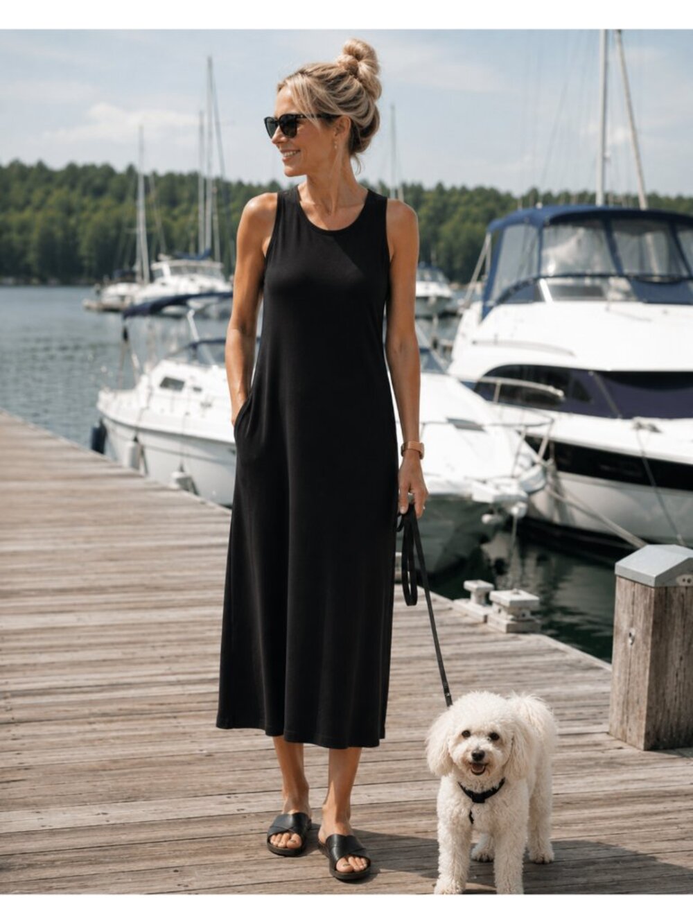 NWT ROOTS Renew‎ Racerback Dress, XS, Midi, Black, Swing, Pockets